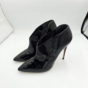Guess Pointed Toe Stiletto Ankle‎ Booties Black Patent Leather Heel 7.5M